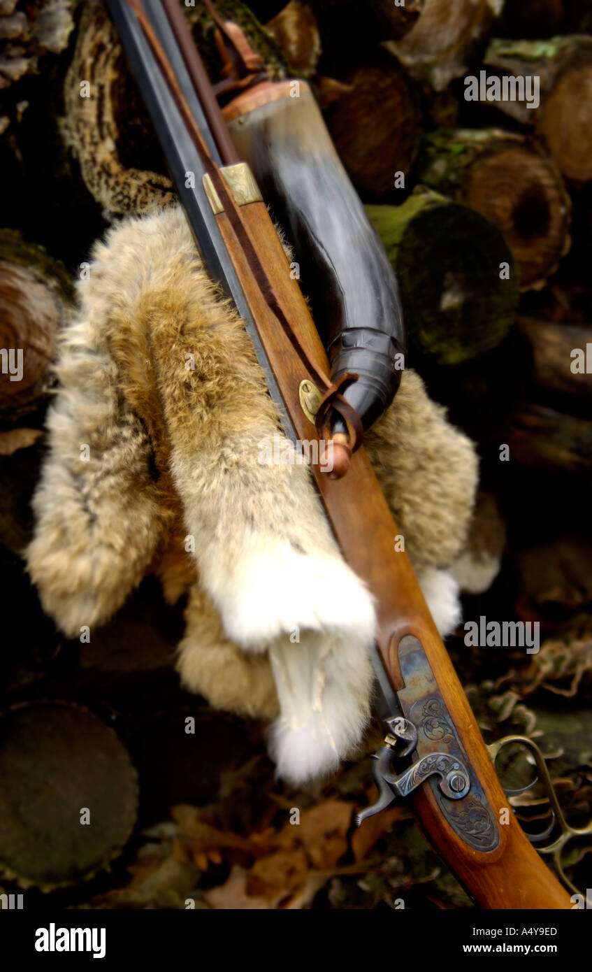 Muzzleloader with powder horn Stock Photo