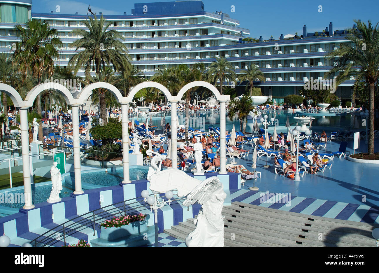 Las Americas southern Tenerife Canary Islands Spain the Mare Nordstrum  resort complex venue soaking up the sun Stock Photo - Alamy