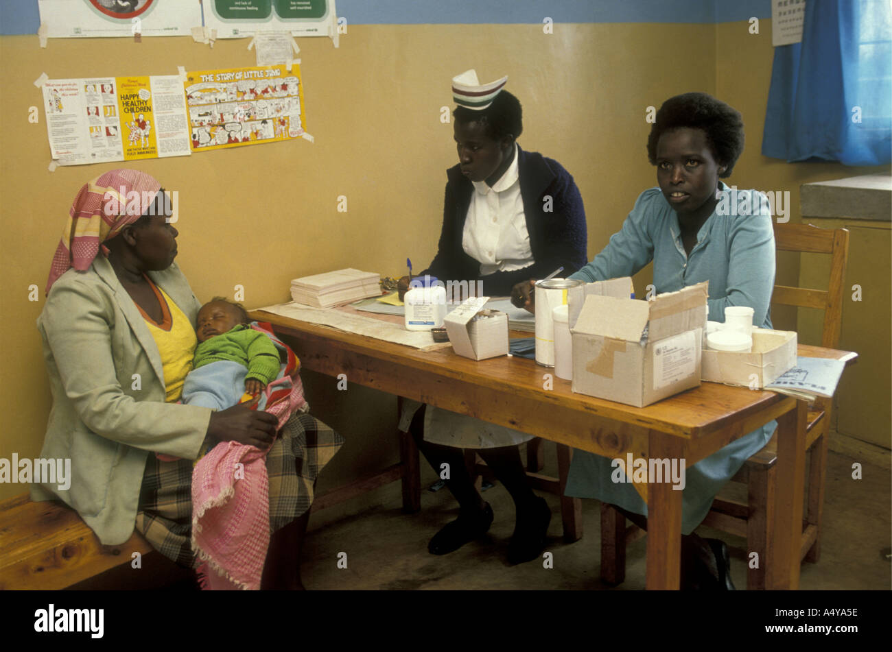 A Kamba woman and baby attending a clinic in Machakos district Kenya East Africa Stock Photo