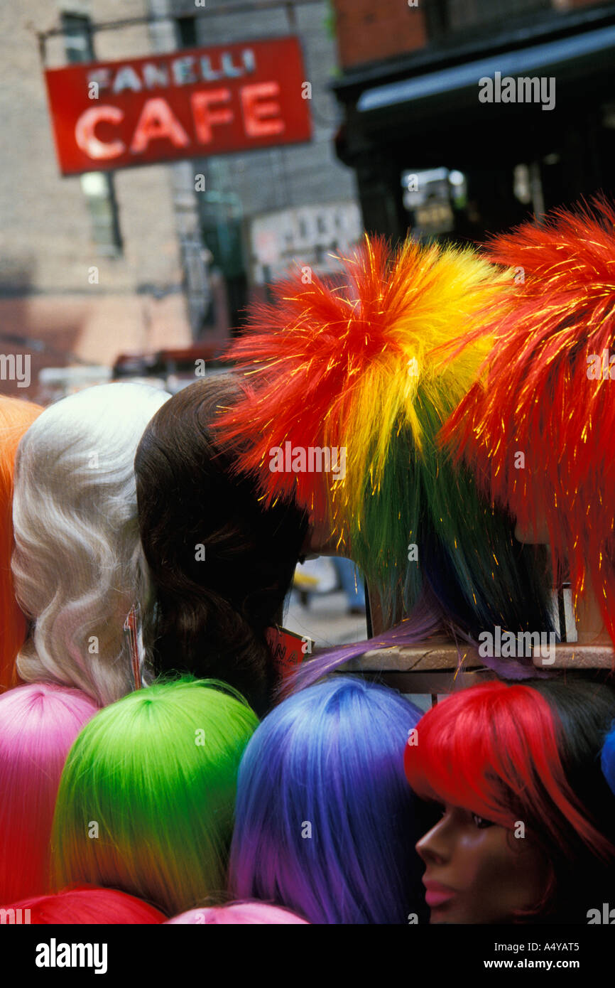 Wild colored wigs, SOHO, New York, NY Stock Photo