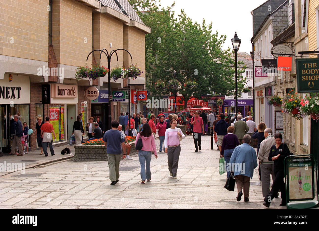 Shopping street in Truro city centre in Cornwall Britain Uk Stock Photo