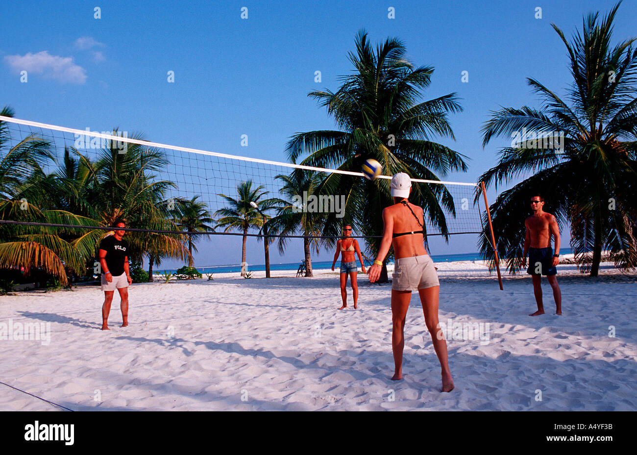 Beach volleyball on the beach Malediven Maldives Islands Stock Photo