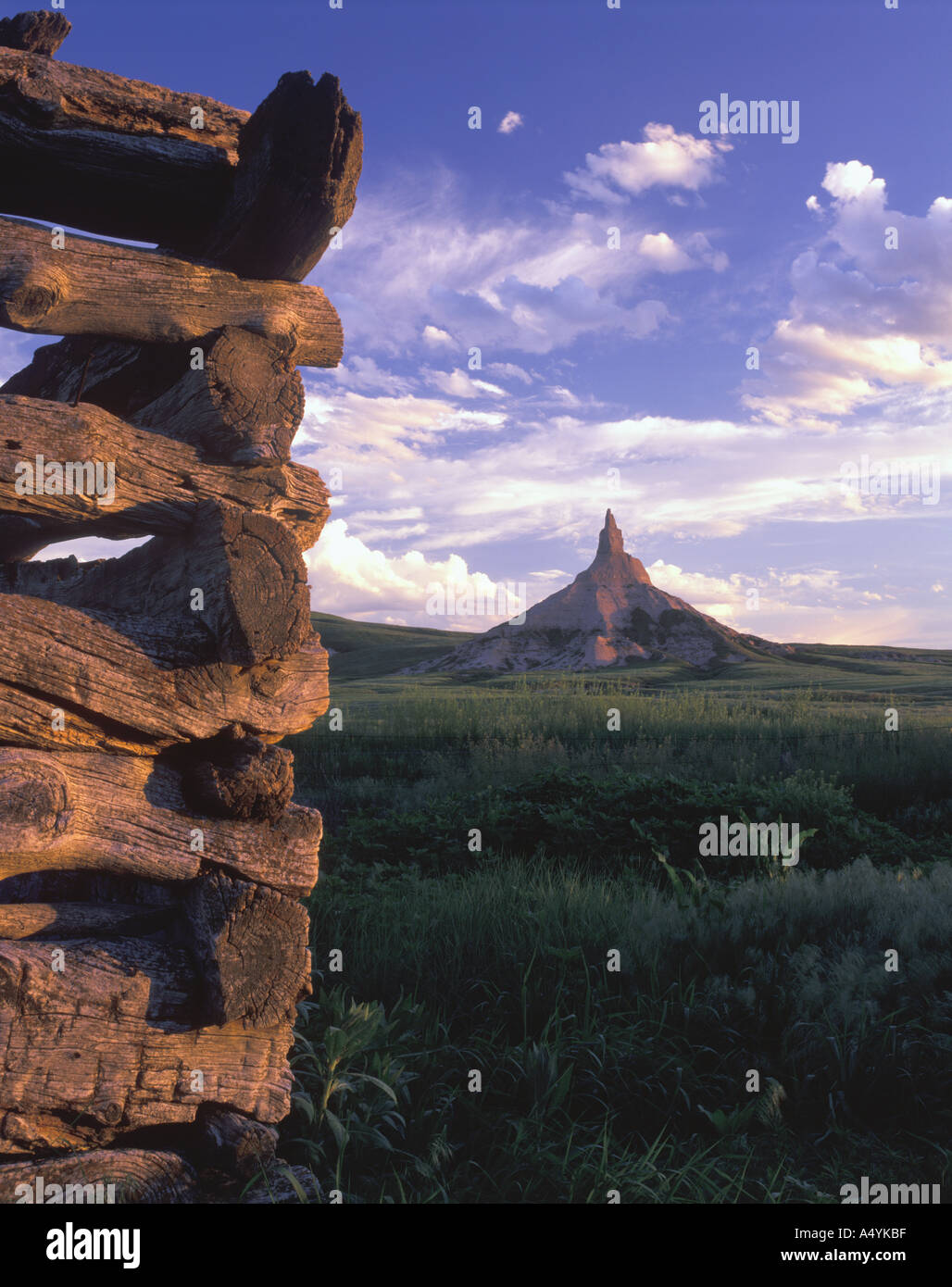 Old Log Cabin Abandoned By Settlers And Chimney Rock Nebraska Usa