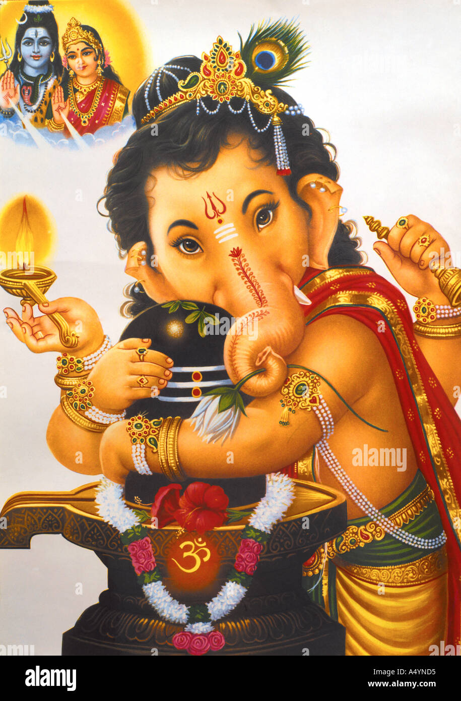 Baby Ganesh with Lingam Shiva Parvati Stock Photo - Alamy
