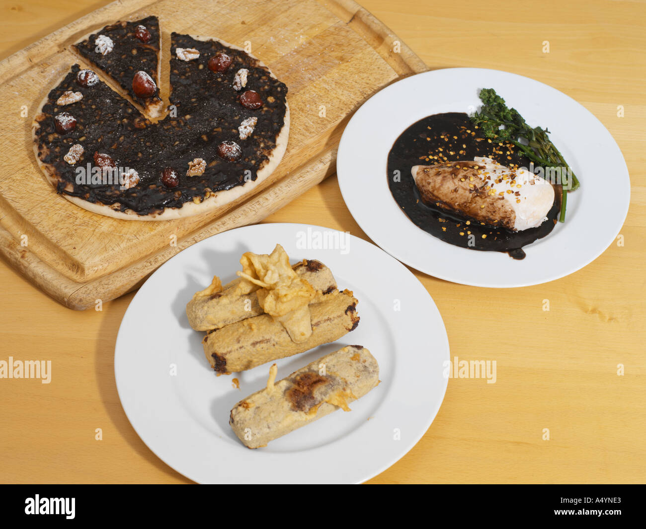 Chocolate Pizza and Deep Fried Mars bars and Chicken in Chocolate and