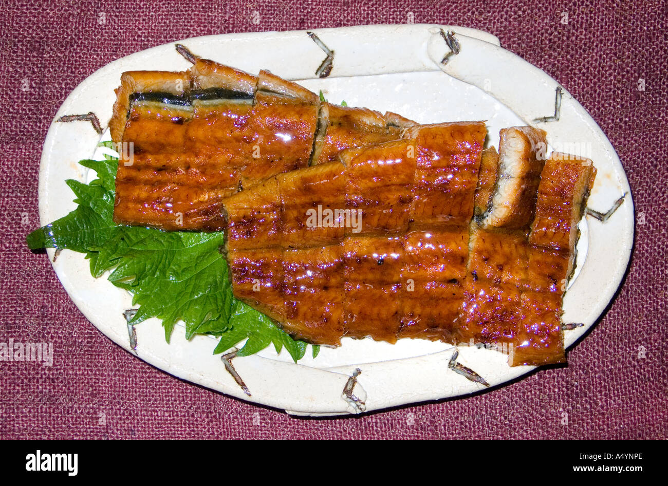 Freshly cooked eel with sweet sauce dressing Unagi Japan Stock Photo