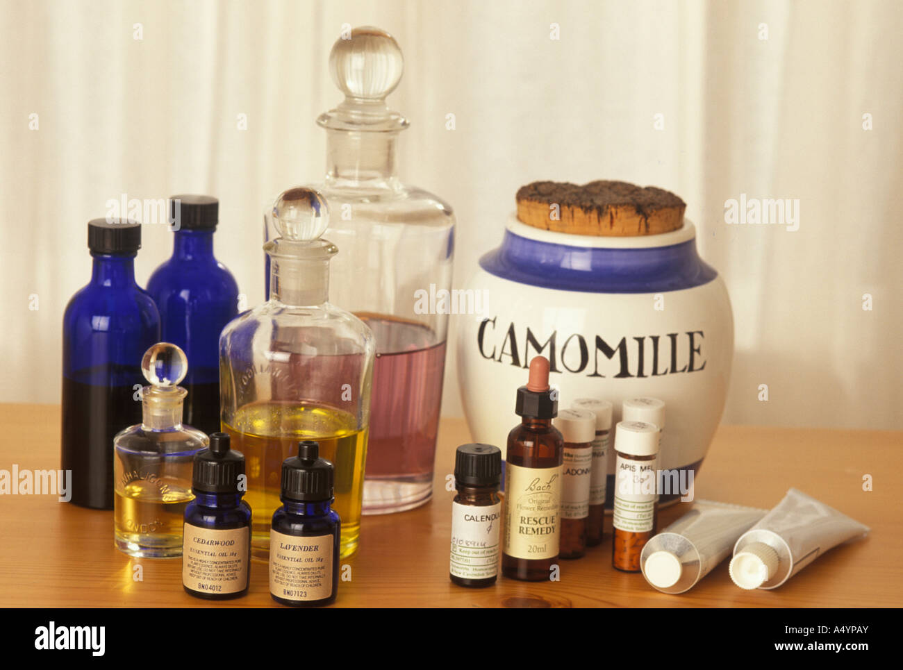 still life of homeopathic and herbal remedies Stock Photo
