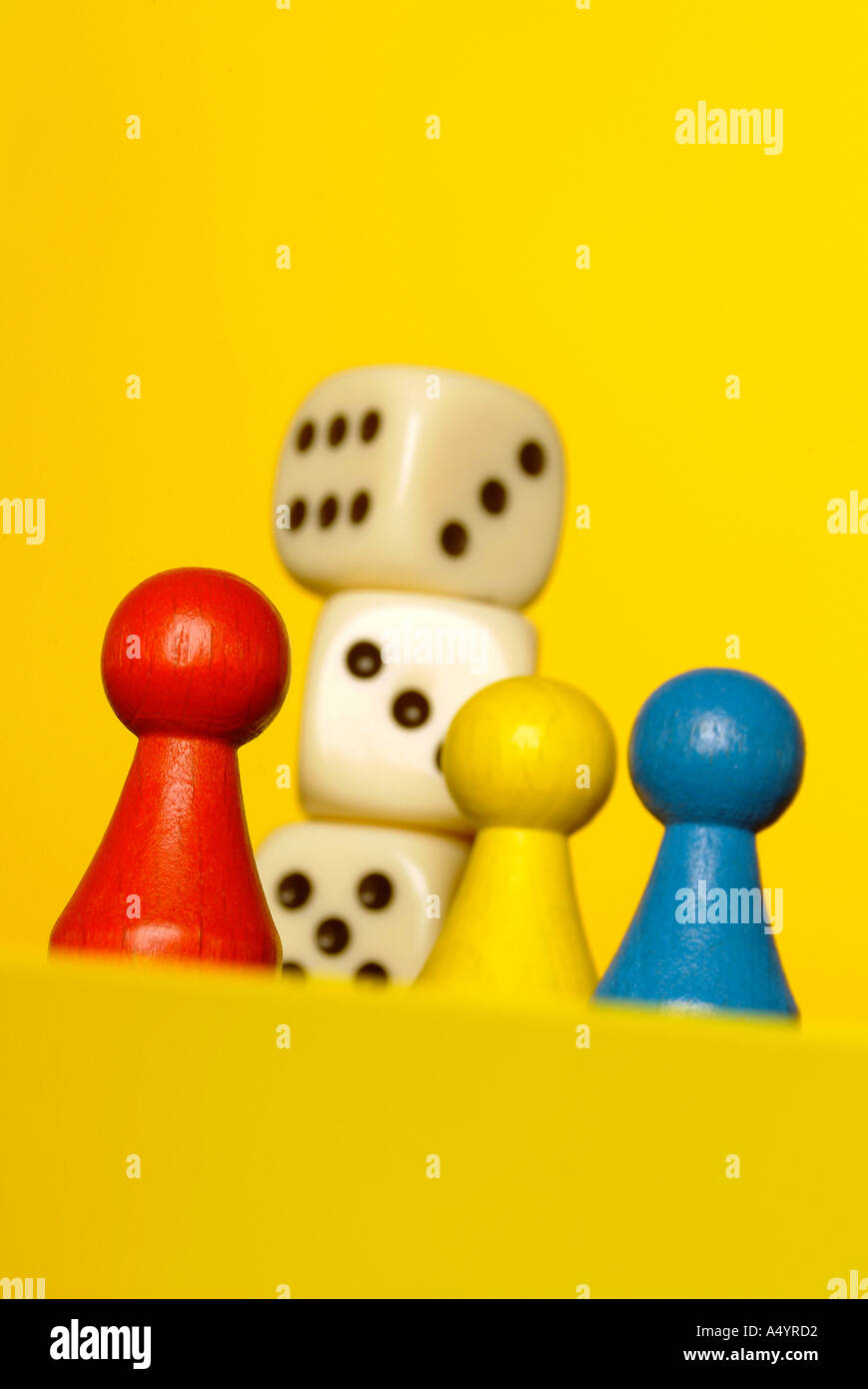 dice and men Würfel und Spielfiguren Stock Photo