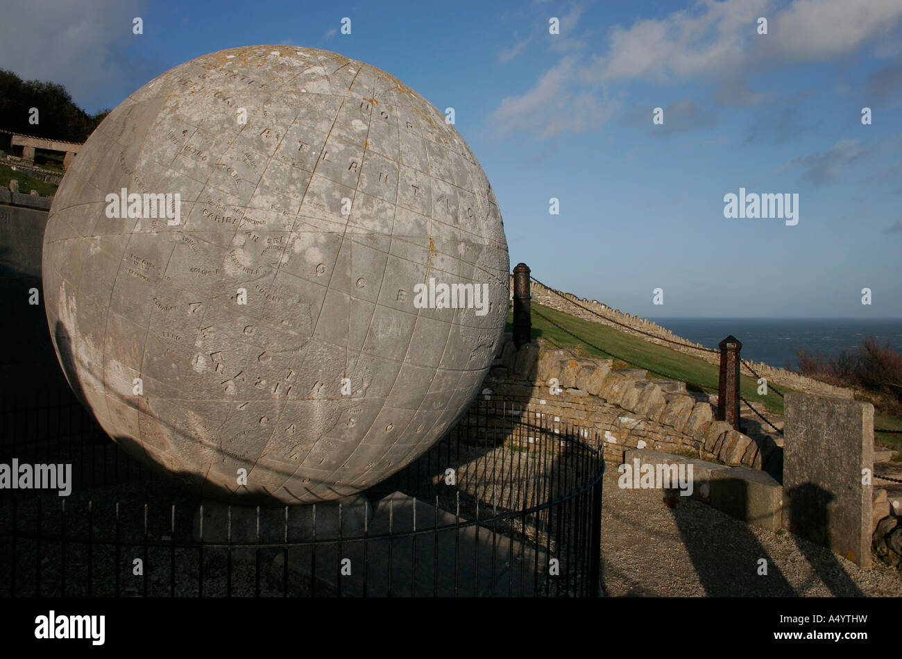 Durlston Head, near Swanage, Dorset, England: Purbeck Limestone Globe of the World - public sculpture Stock Photo