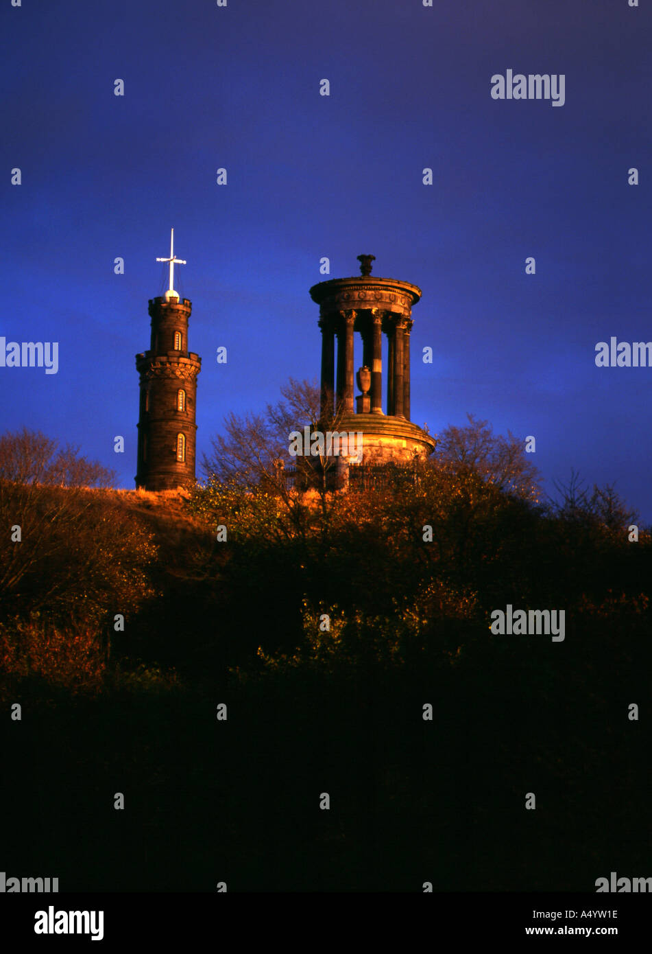 dh CALTON HILL EDINBURGH Dugald Stewart memorial and Lord Nelsons