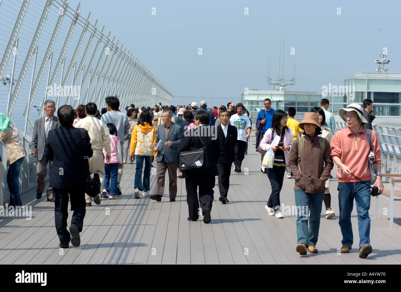 Visitors on Skydeck of new Central Japan International Airport Chubu in Nagoya Japan 2005 Stock Photo