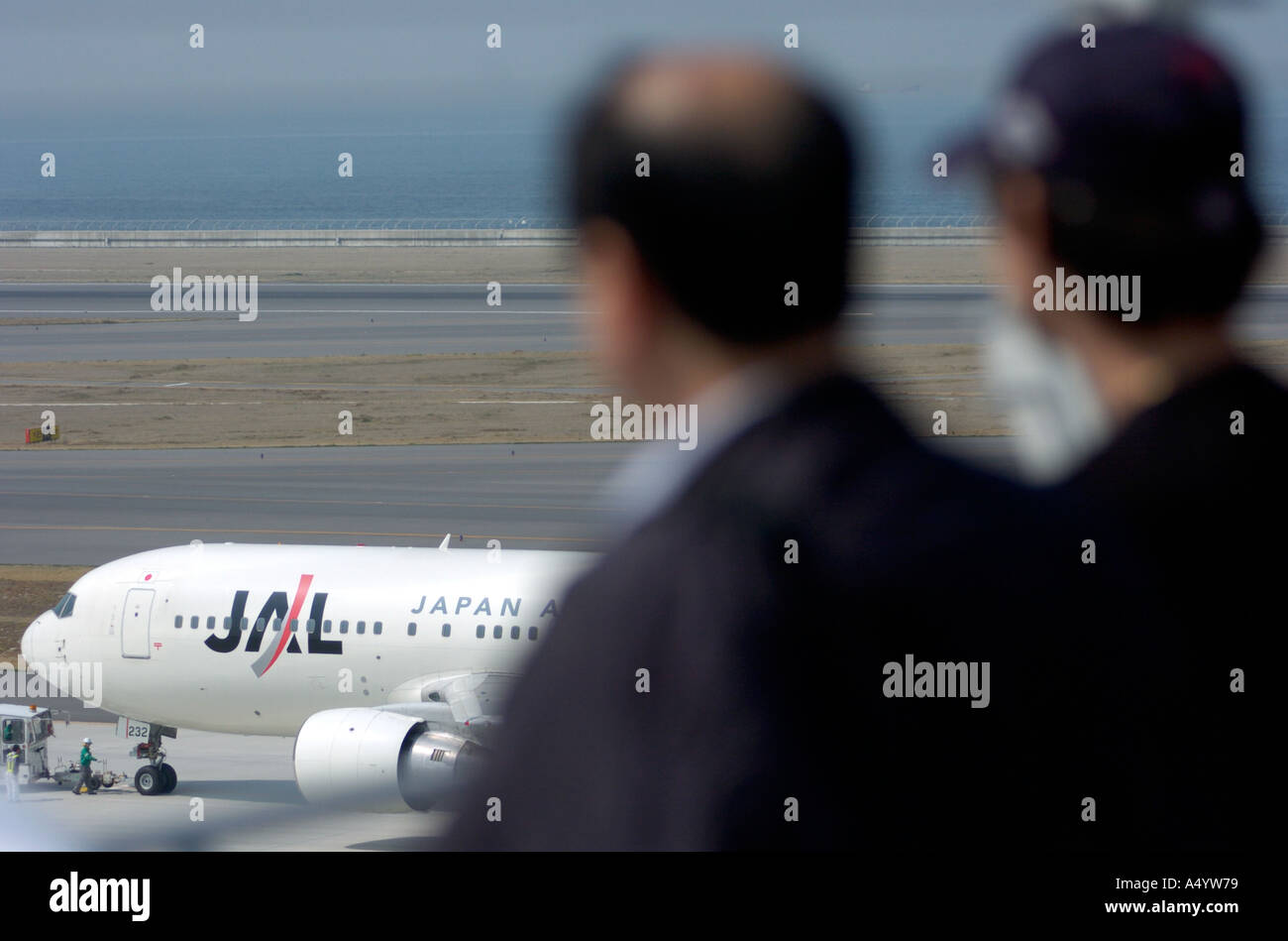 Spectators watch JAL aircraft from the Skydeck of new Central Japan International Airport Chubu in Nagoya Stock Photo