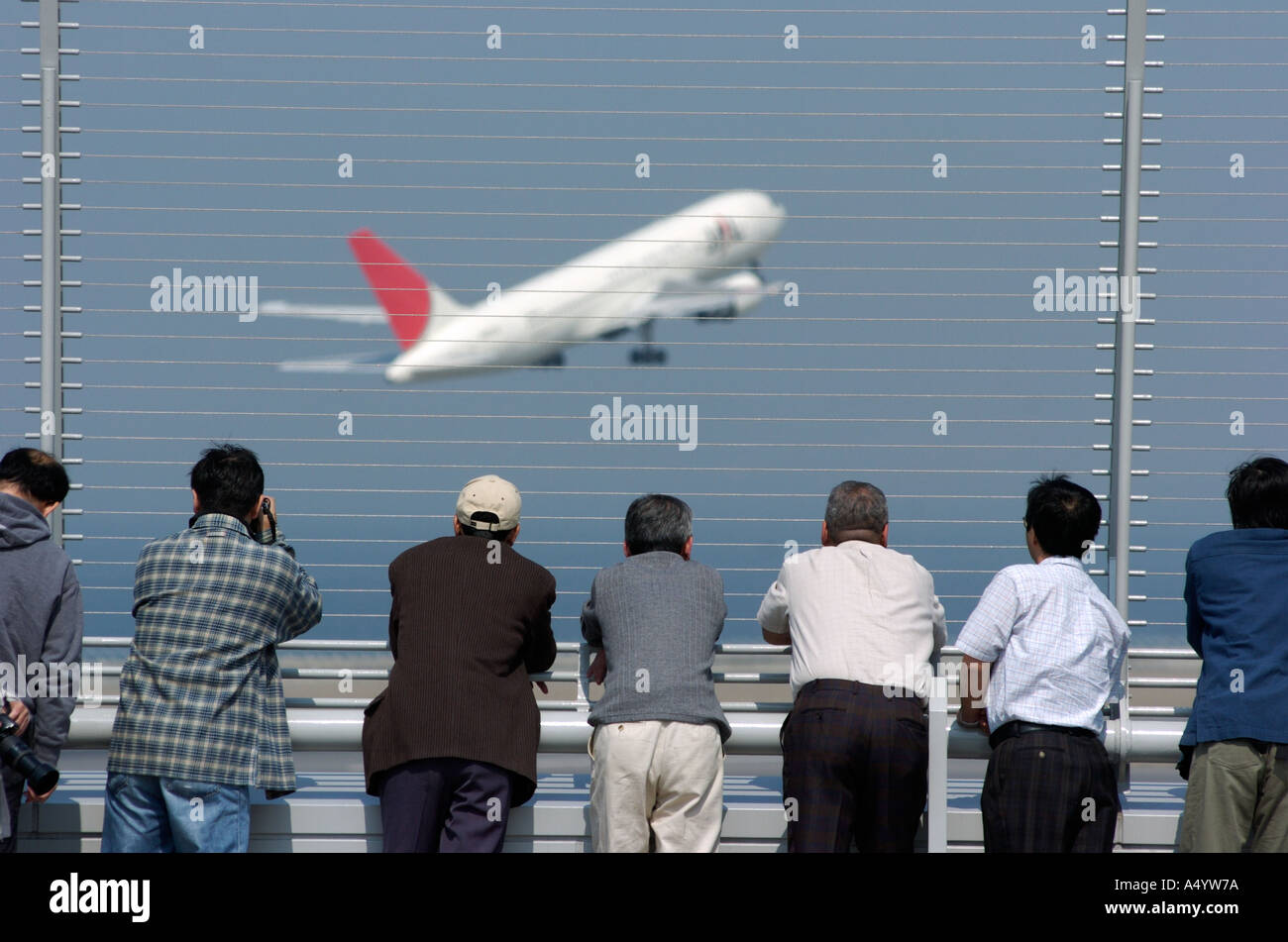 Spectators watch aircraft from the Skydeck of new Central Japan International Airport Chubu in Nagoya Stock Photo