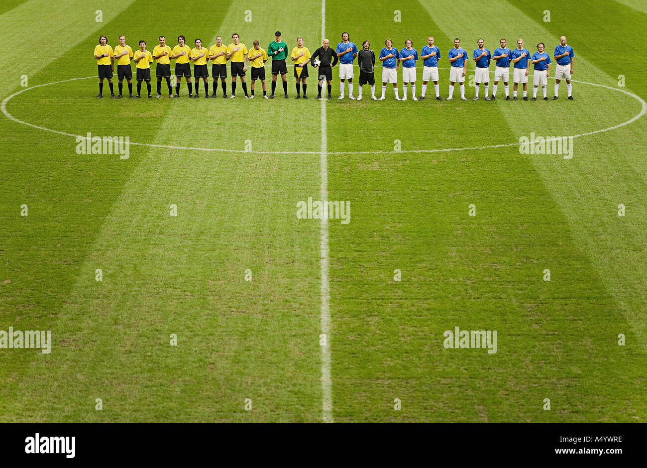 Football teams on the pitch Stock Photo