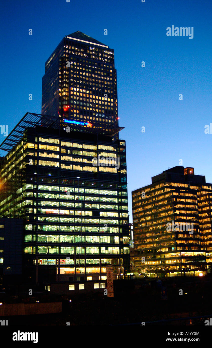 Canary Wharf buildings at dusk in Docklands London 10 November 2006 ...