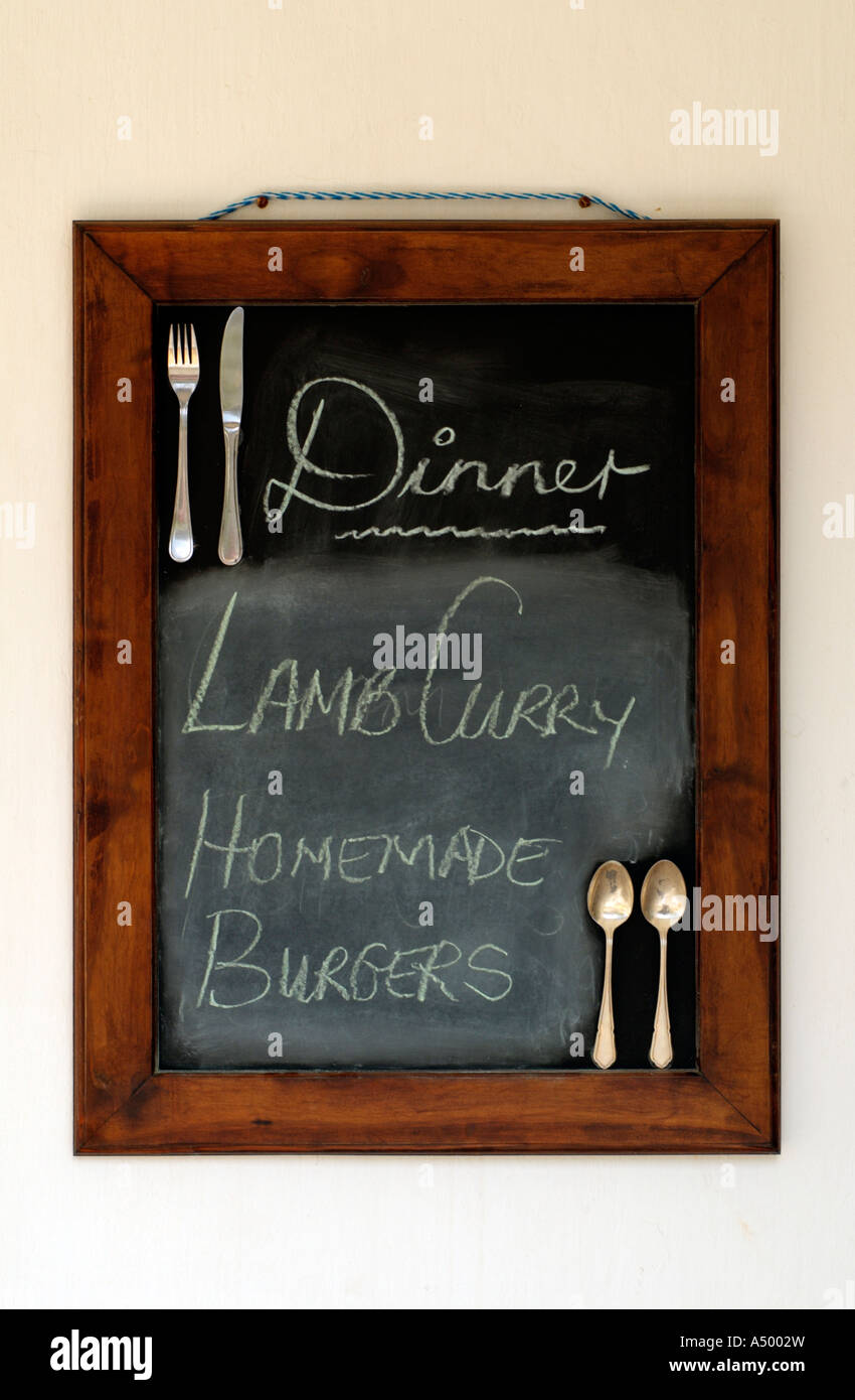 dinner-menu-board-on-display-cutlery-and-chalk-stock-photo-alamy