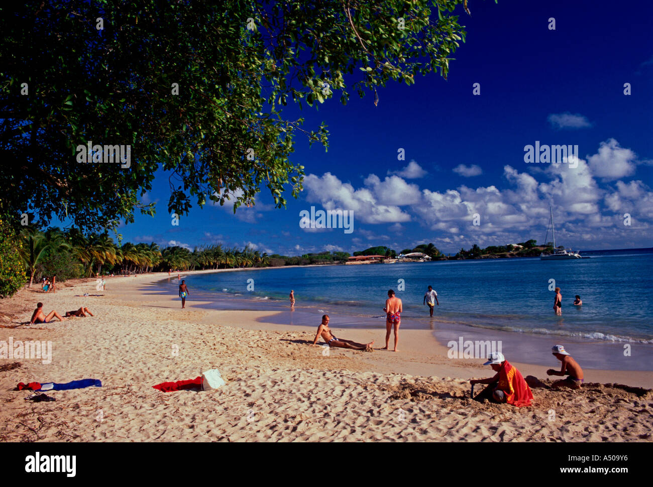 French People People Tourists Sand Beach Les Salines