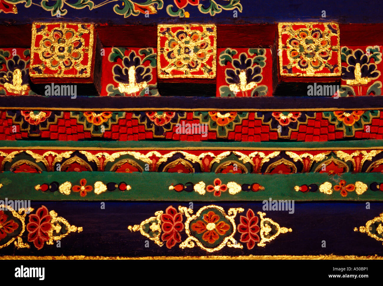 door lintel, courtyard, patio, Potala Palace, city of Lhasa, Lhasa, Tibet, China, Asia Stock Photo