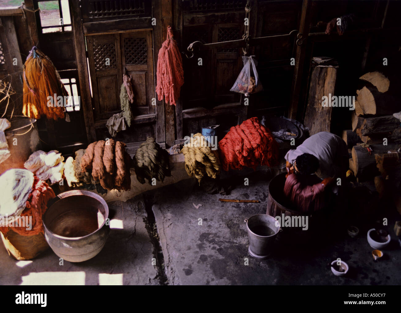 Interiors of a craftsman shop Kashmir Jammu Kashmir India Stock Photo