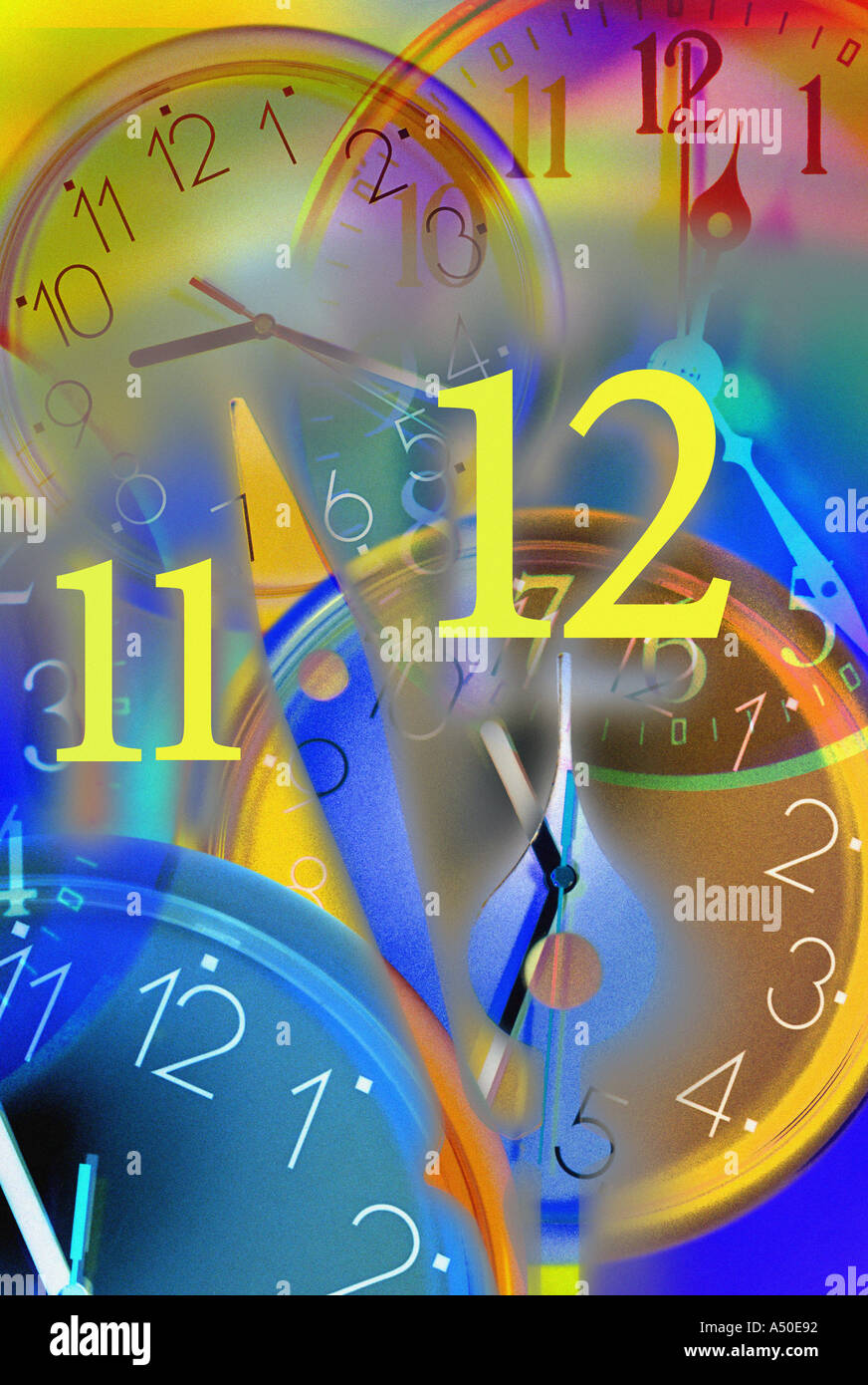 clock hands moving towards twelve o clock Stock Photo