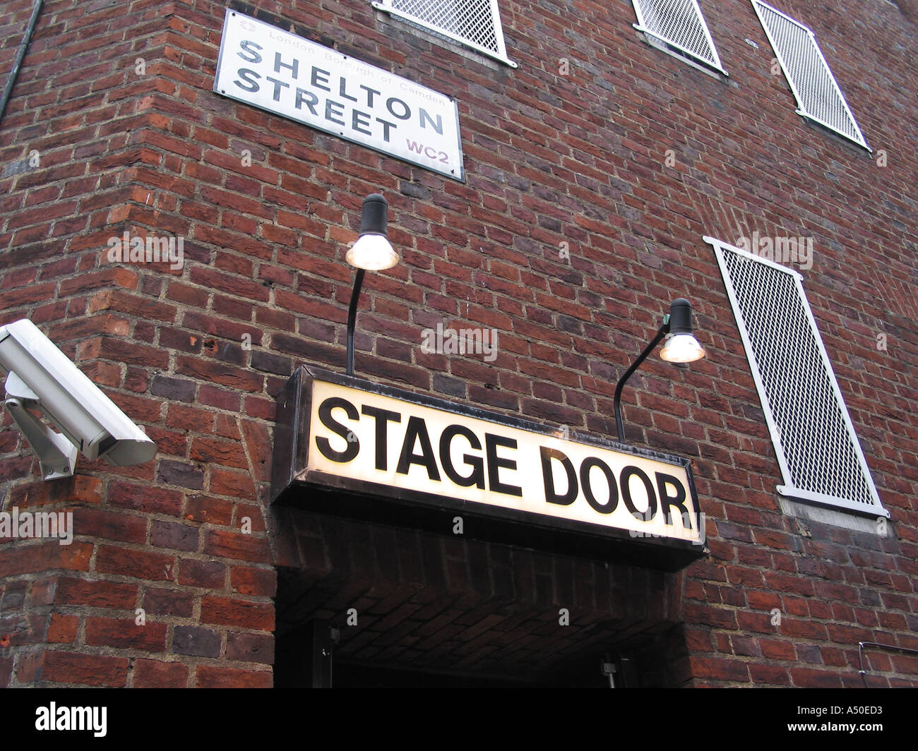 Theatre Stage Door, Shelton Street in London's West End, Covent Garden, London, WC2, England, United Kingdom Stock Photo