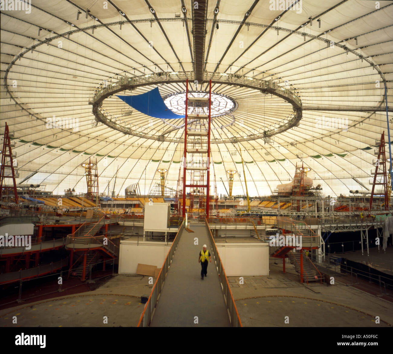 Interior of the Millennium Dome in London during construction Stock
