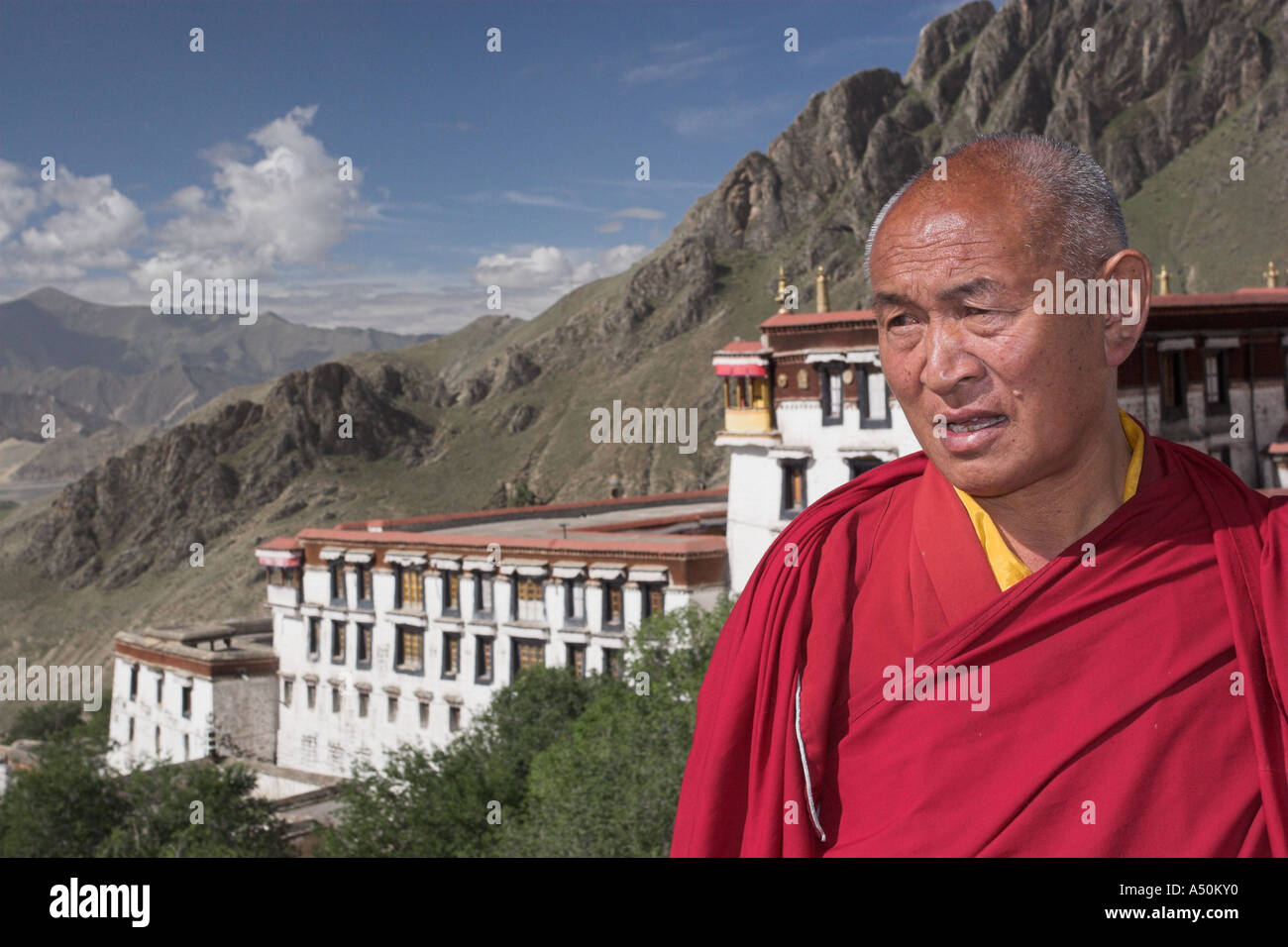 Head Monk, Drepung Monastery, Tibet Stock Photo