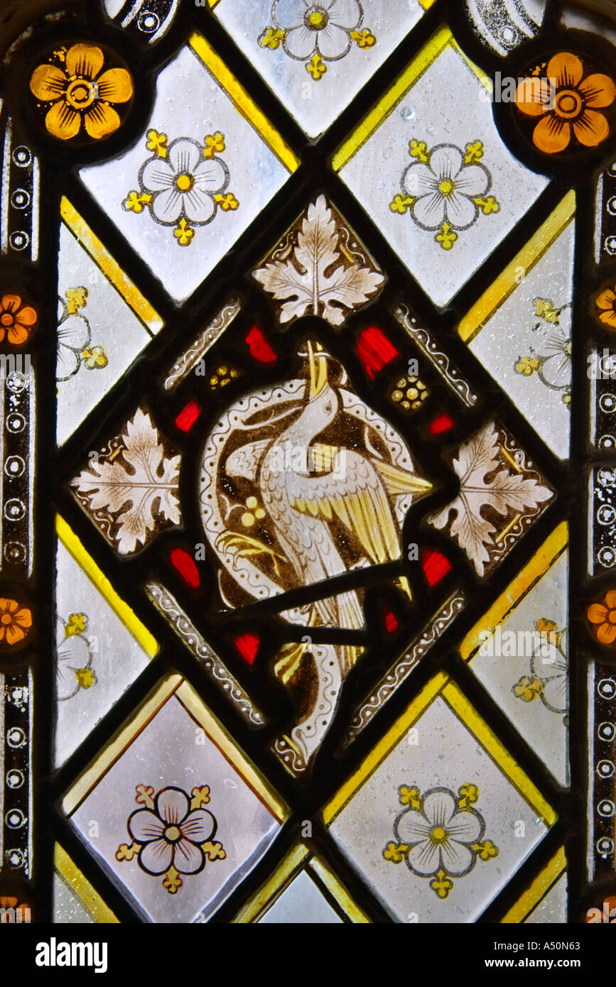 Stained glass window at cloister of Gloucester Cathedral