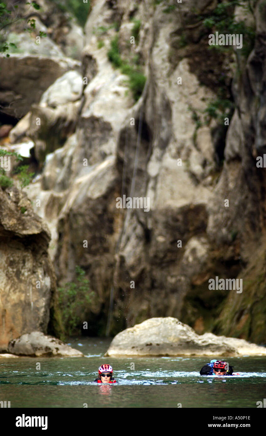 Adventure race athlete canyoneering Stock Photo Alamy