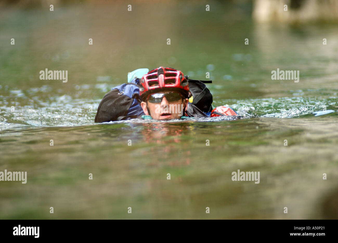 Adventure race athlete canyoneering Stock Photo Alamy