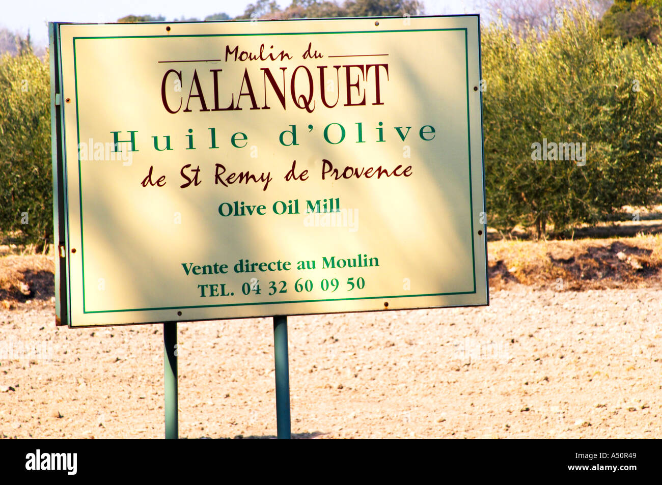 Sign to the Olive oil mill Moulin du Calanquet de Saint St Remy de