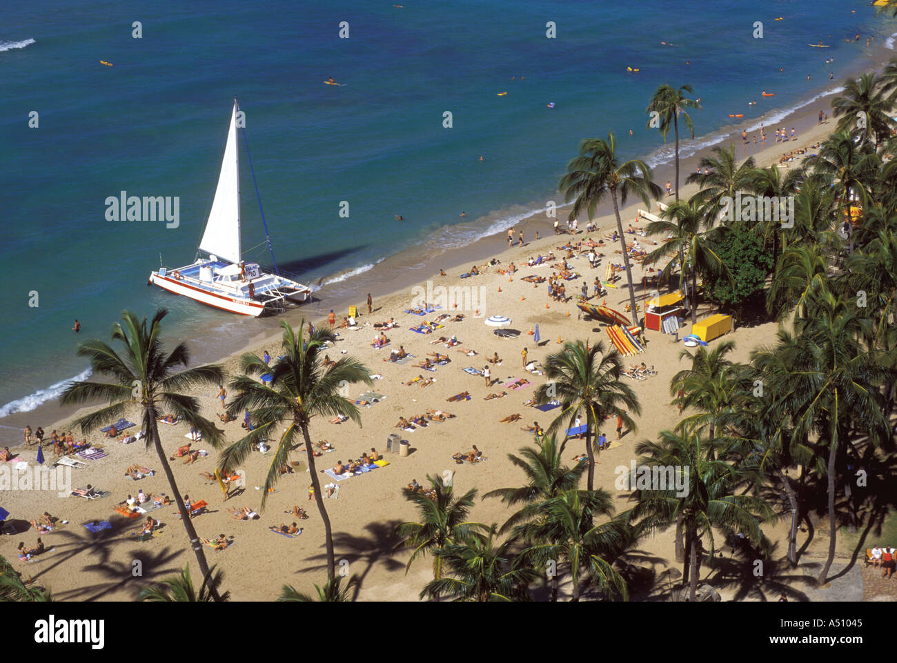 Aerial view of beach at Waikiki Oahu Hawaii USA Stock Photo - Alamy