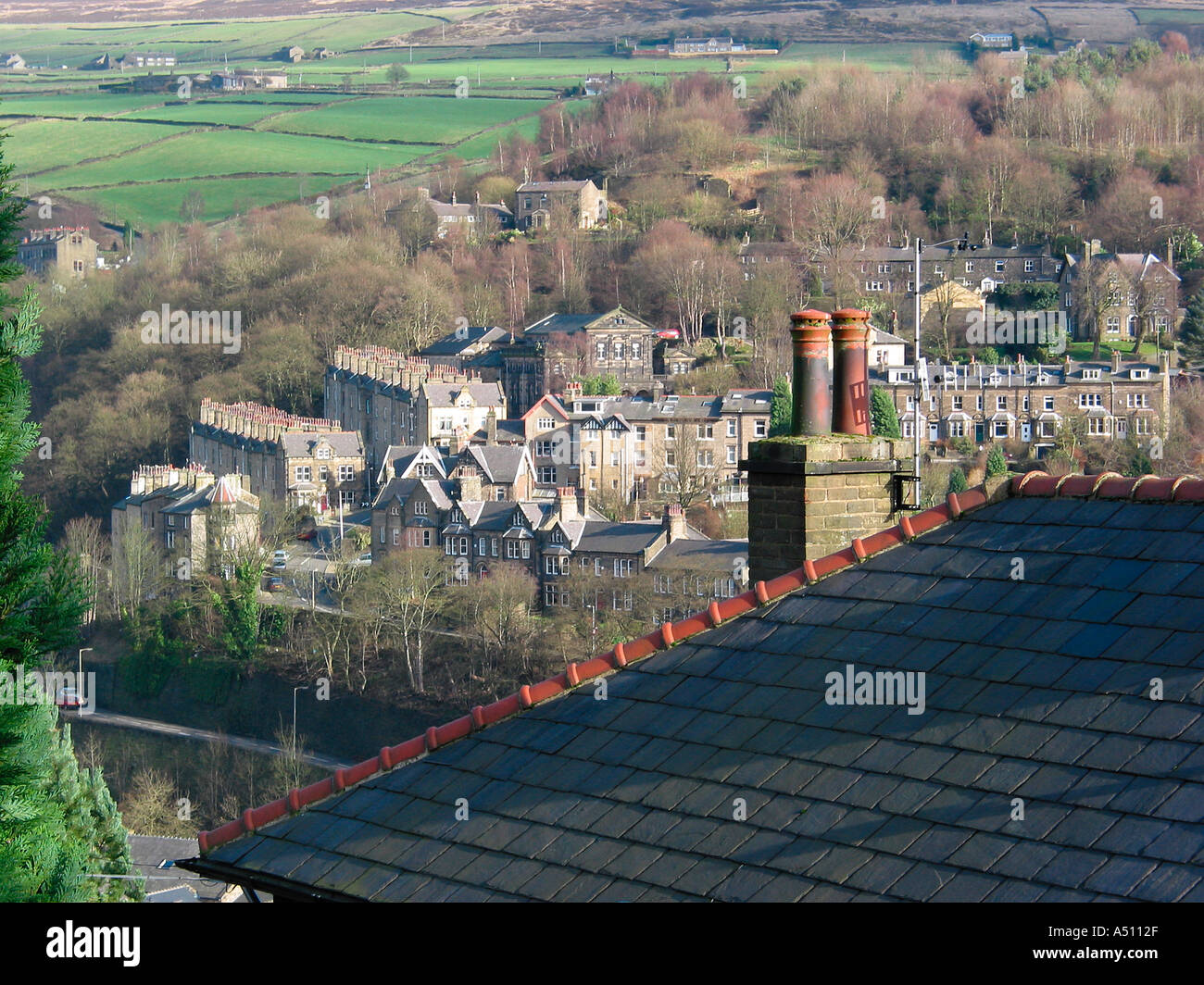 Chimney and rooftop hebden bridge Stock Photo Alamy