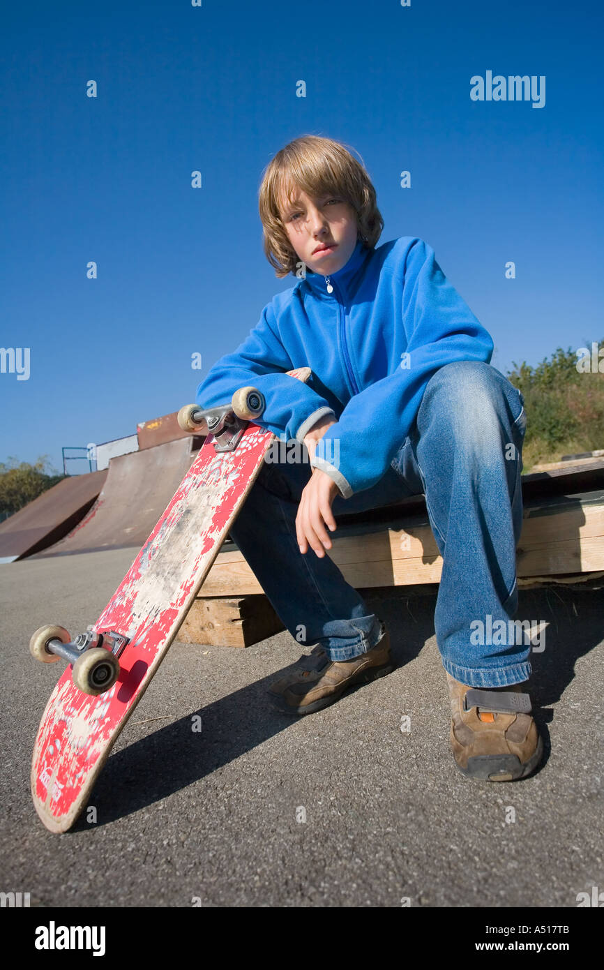 12 year old boy with skateboard Stock Photo 6379210 Alamy
