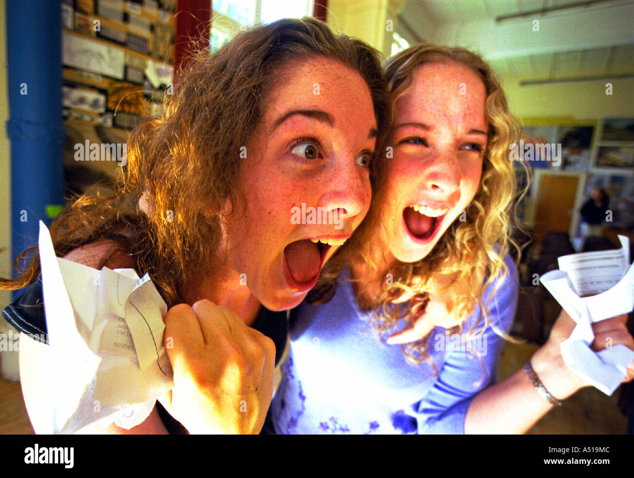 18 year old students from Brighton and Hove High School for Girls celebrate their A level exam results Stock Photo