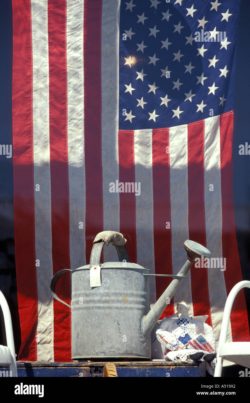American flag at family [tag sale] Stock Photo