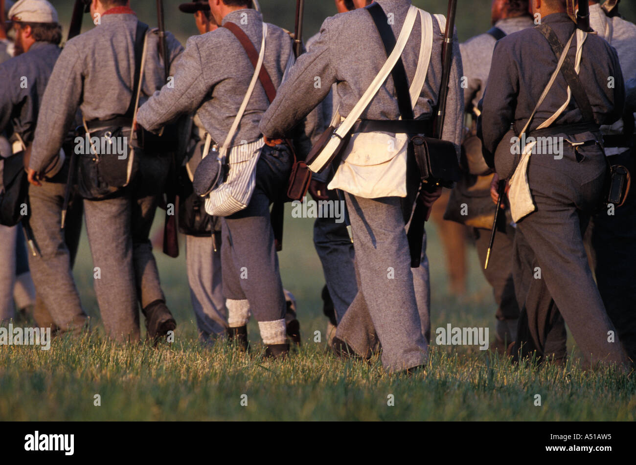 Union Army troops marching during the Battle of Gettysburg recreation Stock Photo
