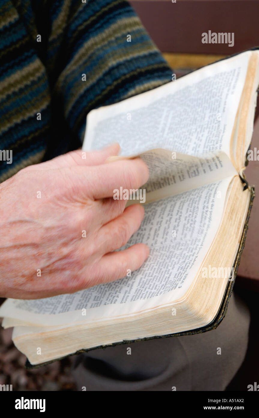 Senior reading Bible Stock Photo