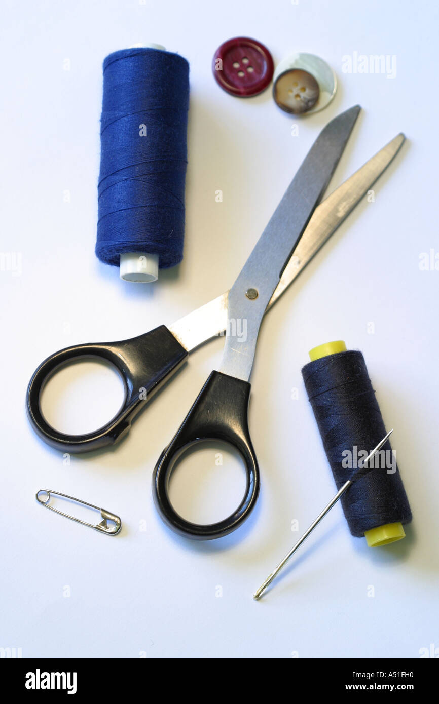 Scissors with sewing kit Stock Photo