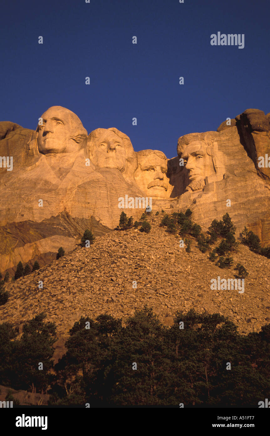 South Dakota Mount Rushmore National Memorial iconic image american presidents early morning light Stock Photo