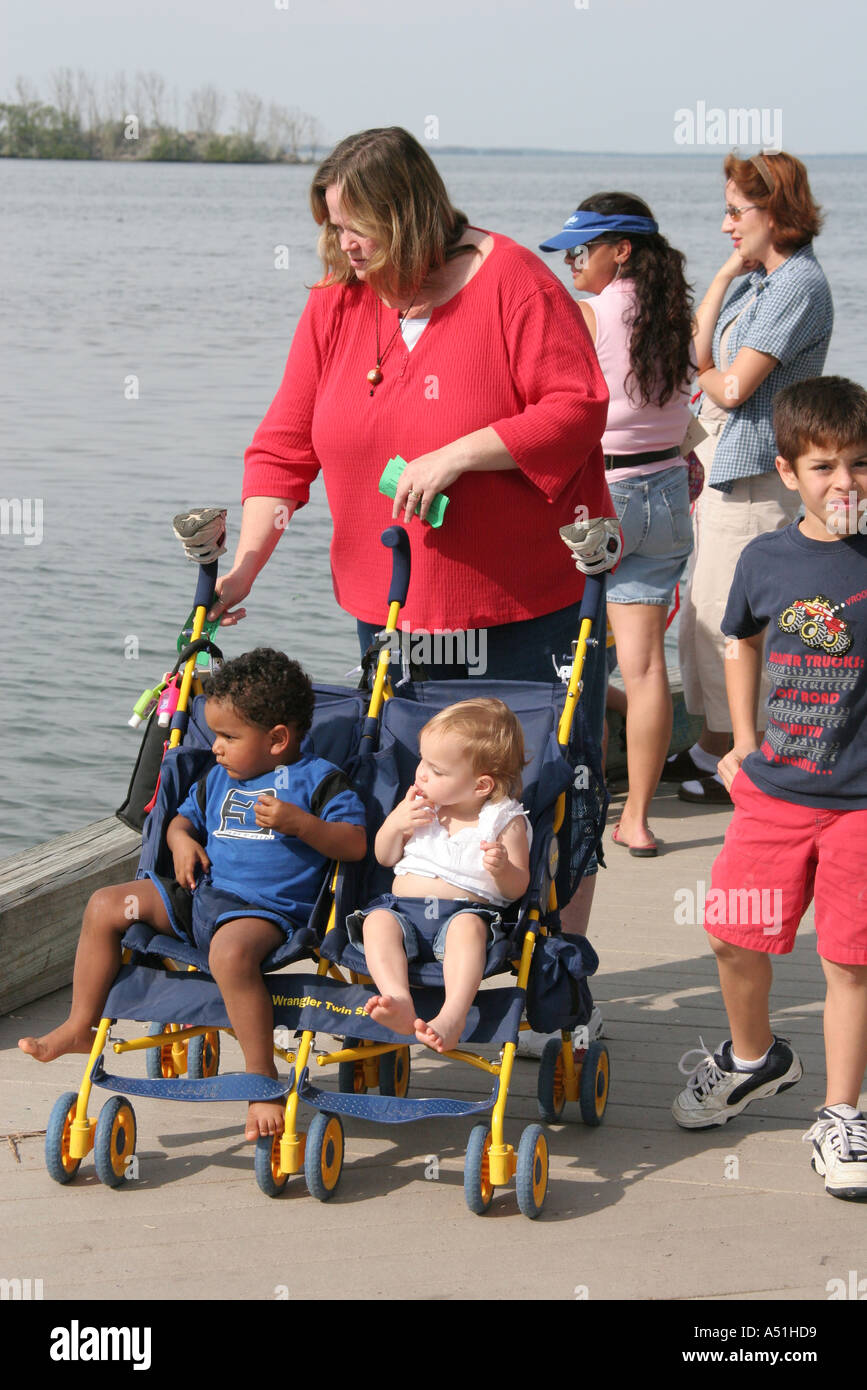 Miami Florida,Homestead,Biscayne National Park,nature,recreation,Biscayne Bay water,mother mom,parent,parents,stroller,babies,different ethnicities,vi Stock Photo