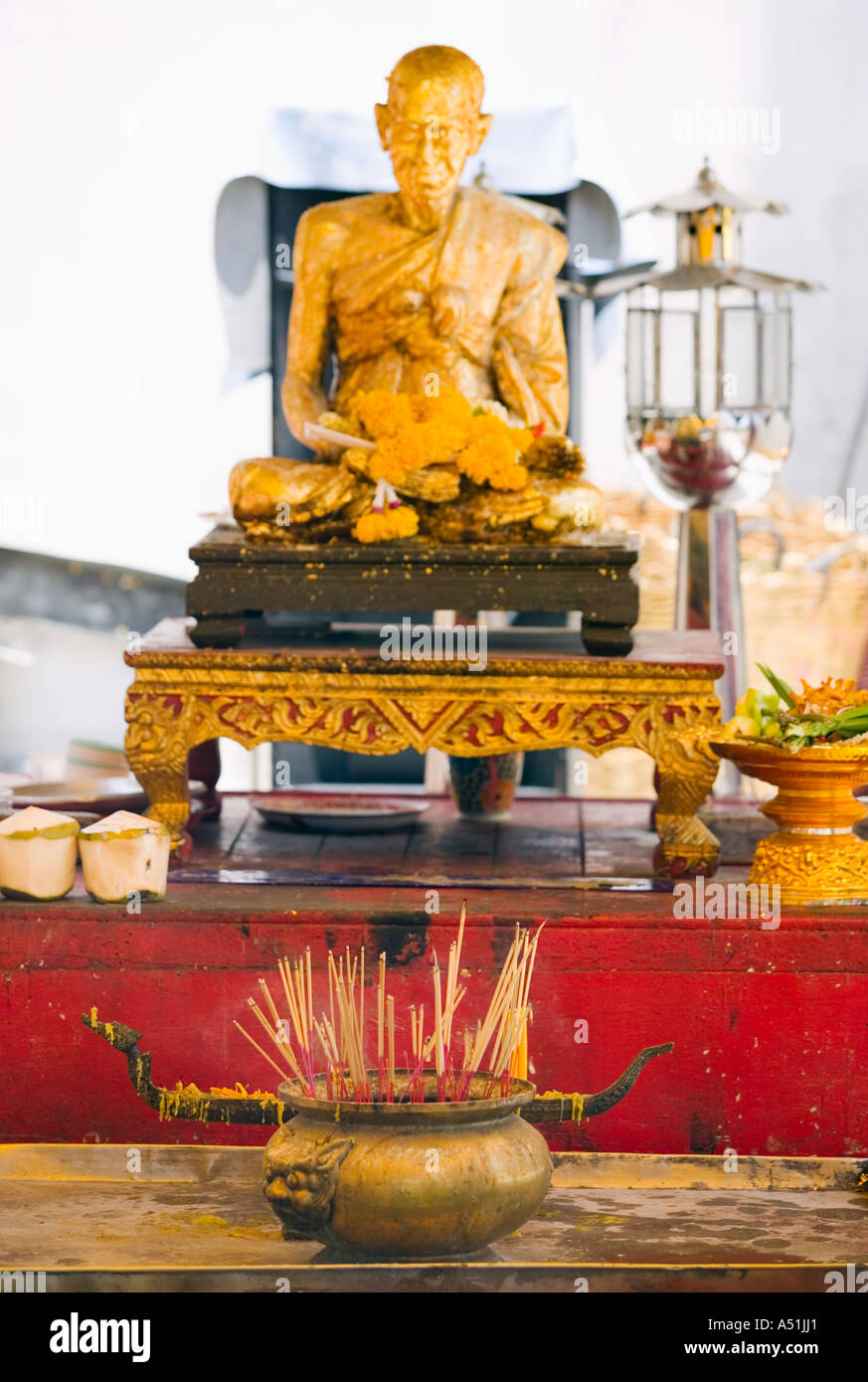 Incense burning Buddha Wat Intharawihan Bangkok Thailand Stock Photo
