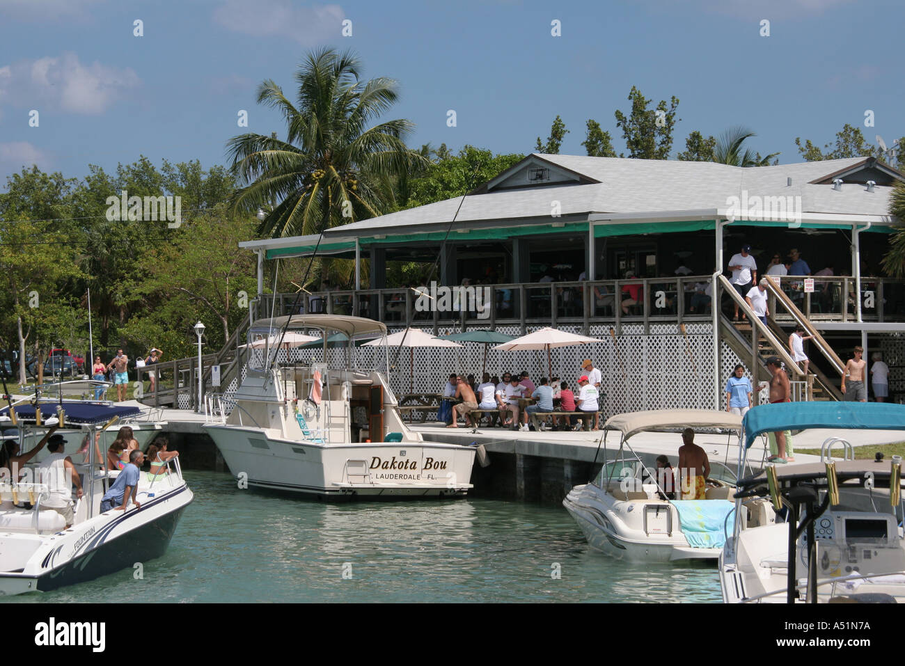 Miami Florida Key Biscayne Bill Baggs Cape Florida State Park Boater S Grill Looking Over No Name Harbor Harbour Dock And Dine Visitors Travel Traveli Stock Photo Alamy