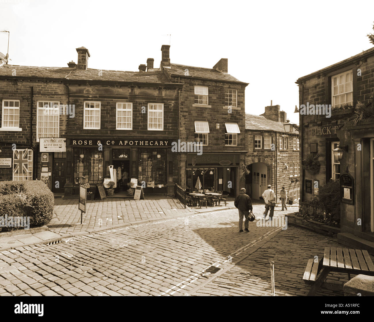 Centre of Haworth home of the Brontes Yorkshire UK Stock Photo