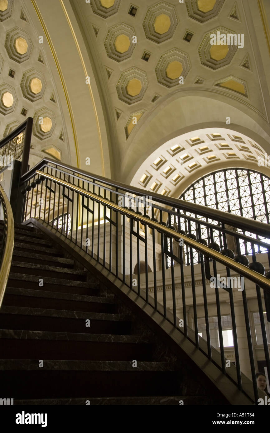 Curved staircase in lobby of Union Station Washington DC USA Stock Photo