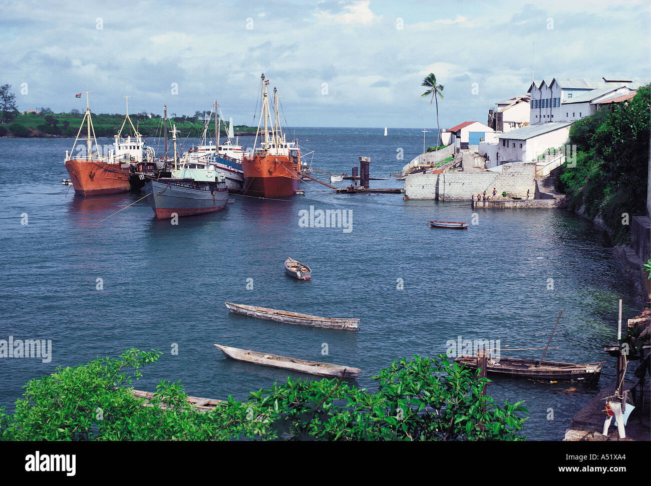 Coastal vessels moored in the Old Harbour Mombasa Kenya coast East Africa Stock Photo