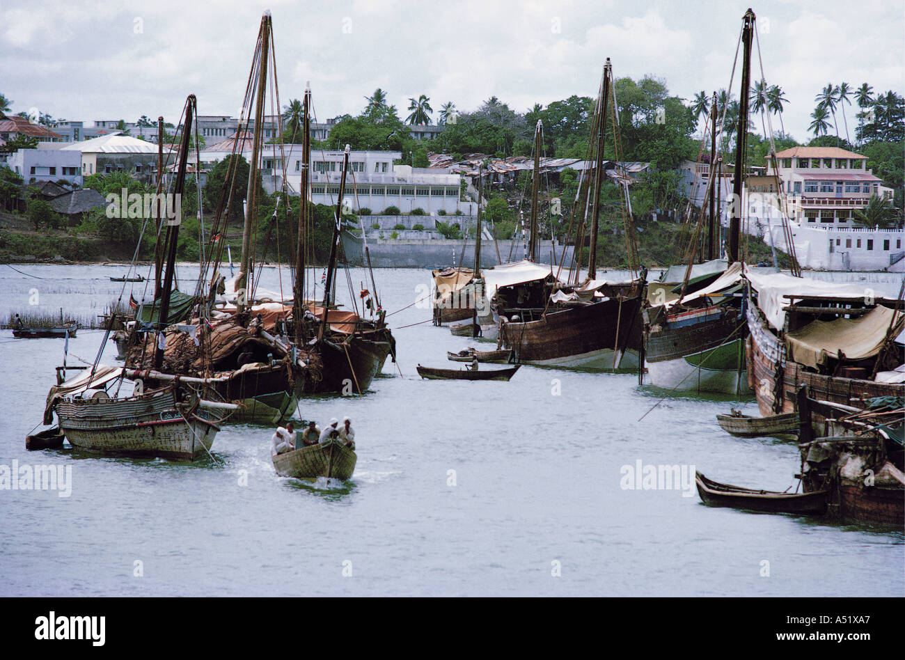 Ocean going Arabian style sailing dhows in the Old Harbour Mombasa Kenya East Africa Stock Photo