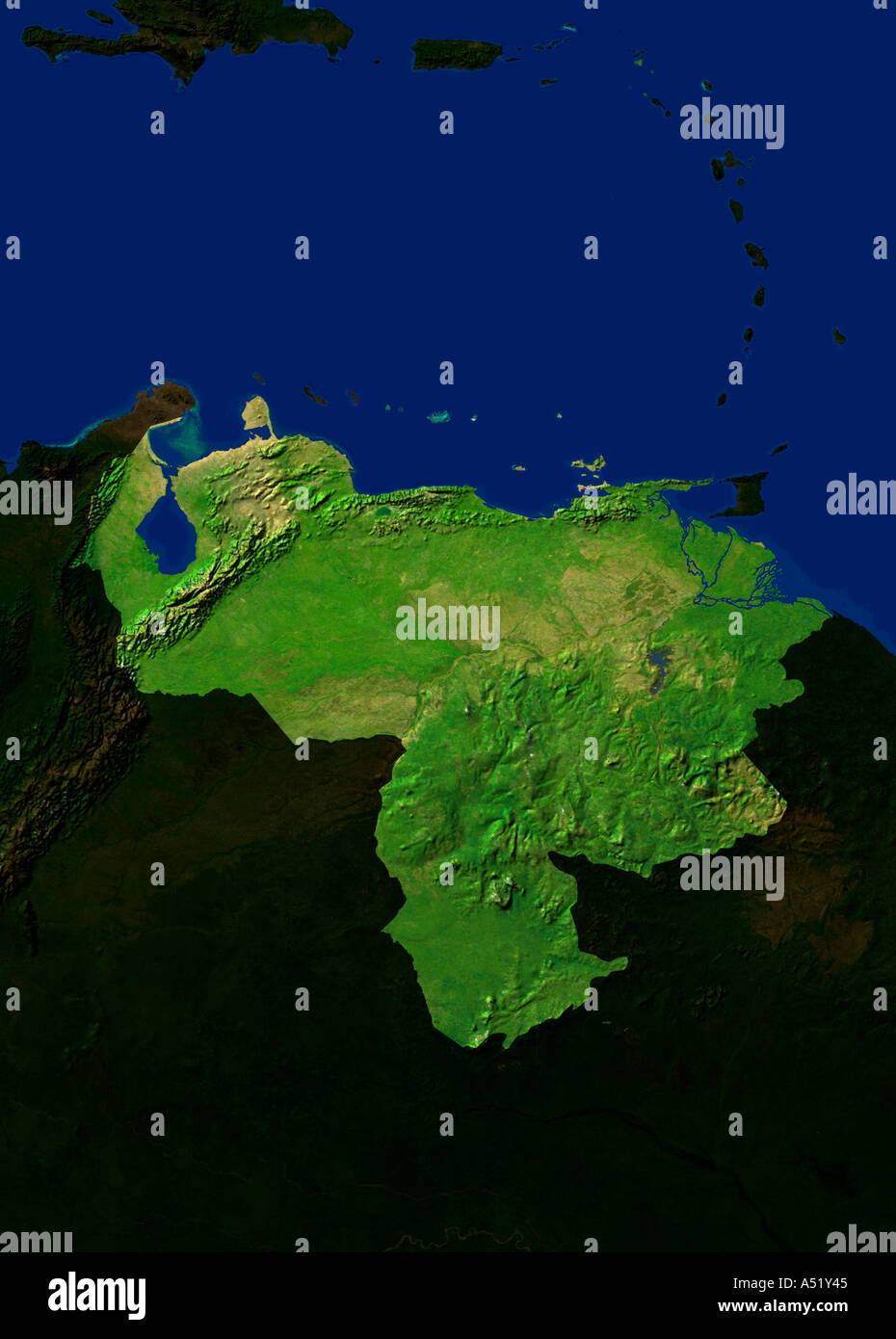 Highlighted Satellite Image Of Venezuela Stock Photo Alamy