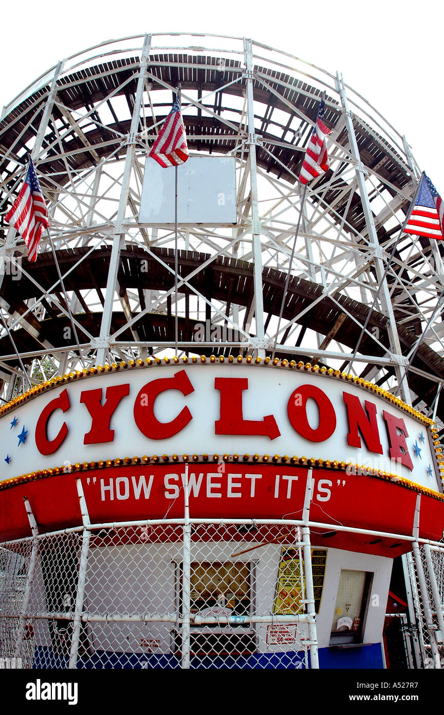 EDITORIAL USE ONLY-The famous Cyclone rollercoaster at Astroland Amusement Park in Coney Island in Brooklyn, New York. Stock Photo