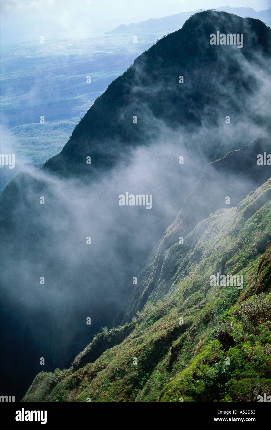 Aerial view of Mount Waialeale 1 of 3 rainiest places on world in Kauai